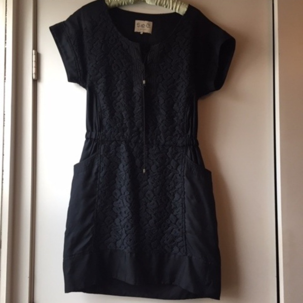 Sea NY Little Black Dress, silk, laced up
